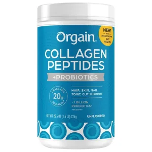 Orgain Collagen Peptides + Probiotics Powder, Unflavored, 726g, - 20g Grass-Fed Collagen with Gut Support