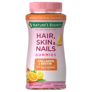 Nature's Bounty Hair, Skin & Nails with Biotin Collagen, Citrus Flavor, 2500 mcg Biotin, 100 mg Collagen, 80 Gummies