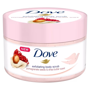 Dove Body Polish Exfoliating Scrub, Moisturizing Shea Butter and Pomegranate Seeds | Nourishes & Conditions Soft Skin | Sulphate Free, 298gm.