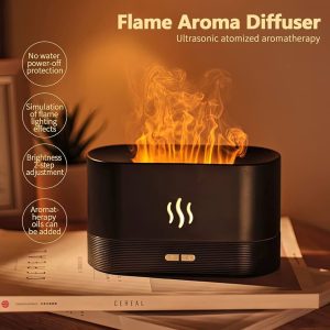 Flame Air Aroma Diffuser Humidifier, Upgraded Essential Oil Diffuser, Cool Mist Humidifiers with 7 Color Flame, Noiseless with Auto-Off Protection for Kids Friend Lover Gift Bedroom Home (Black)