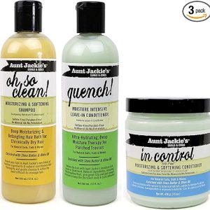 Aunt Jackies Curls & Coils Trio Bundle |Oh So Clean Shampoo 355Ml | Quench Moisture Intensive Leave In Conditioner 355 Ml | In Control Moisturizing And Softening Conditioner 426G