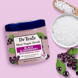 Dr Teal's Shea Sugar Body Scrub, Black Elderberry with Essential Oils, 19 oz