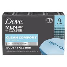 Dove Men Care Body + Face Bar Soap, Clean Comfort Mild Formula, 14.04 oz (400g) - 4 Bars