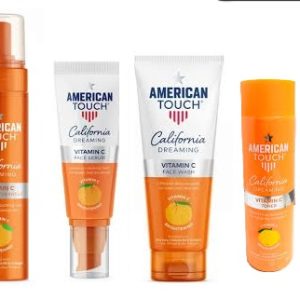American Touch Vitamin C Foaming Face Wash, Serum, Toner and Scrub Clarifying Brightening Set. 4 Set Combo.