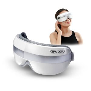 NEWDRU Rechargeable Electric Eye Massager with Heat & Vibration | Bluetooth Music Therapy | Smart & Helps to Reduce Dark Circles, Puffiness, Eye Strain & Stress Relief – EyeSpa Pro (White)