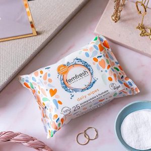 Femfresh Intimate Wipes - Flushable & Biodegradable Disposable Feminine Hygiene Vaginal Cloths w. Calendula & Aloe Vera Extracts - Soothing, pH Balanced, Hypoallergenic, 25 Count